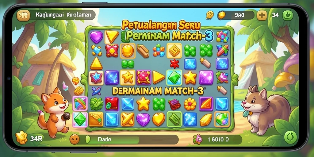 Tampilan gameplay seru dalam 34R saat mencocokkan item.