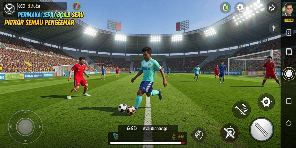Screenshot utama 66D menampilkan aksi sepak bola yang mendebarkan saat pertandingan.
