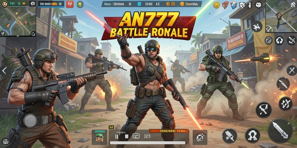 Screenshot AN777 menunjukkan pertempuran intens di medan perang Battle Royale.
