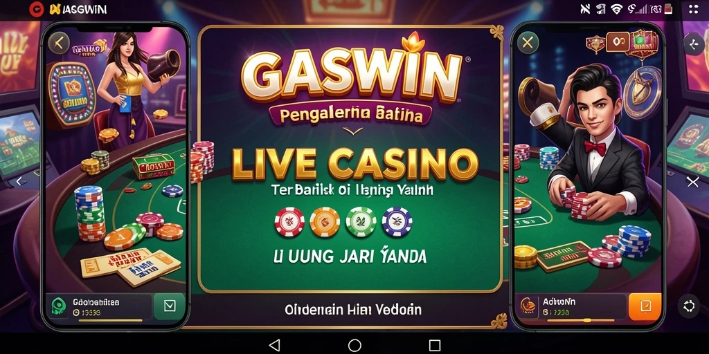 Screenshot gameplay GASWIN menunjukkan dealer langsung dan interaksi pemain.