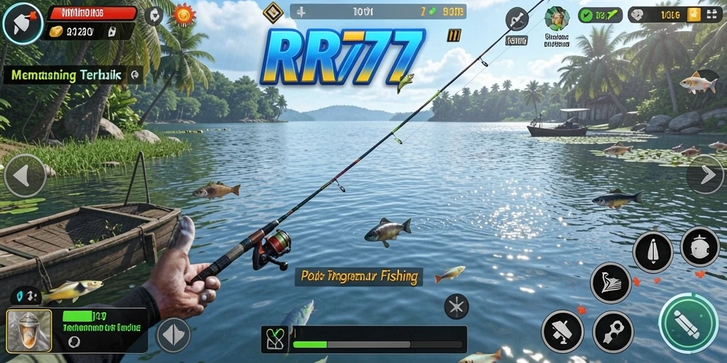 Screenshot gameplay RR777 dengan aksi memancing yang seru.