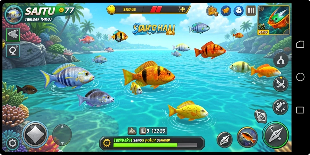 Screenshot utama SATU77 menunjukkan aksi seru permainan Tembak Ikan.