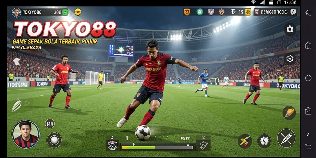 Screenshot gameplay TOKYO88 dengan aksi mendebarkan dalam pertandingan sepak bola.