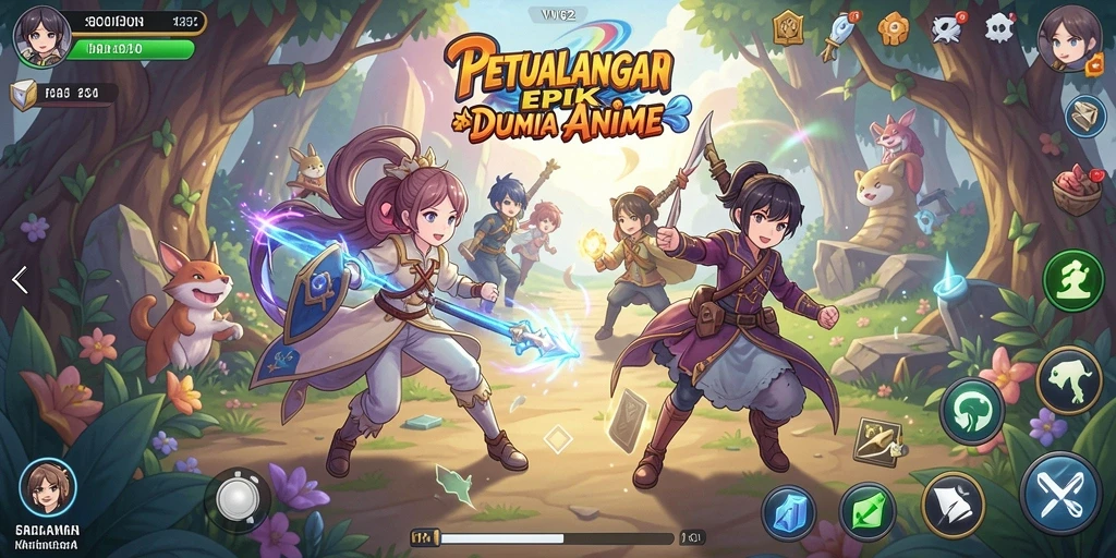 Tampilan gameplay yang memukau di dunia anime yang kaya.