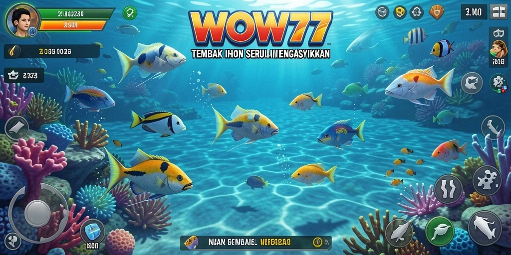 Gameplay WOW77 dengan aksi menembak ikan yang seru.